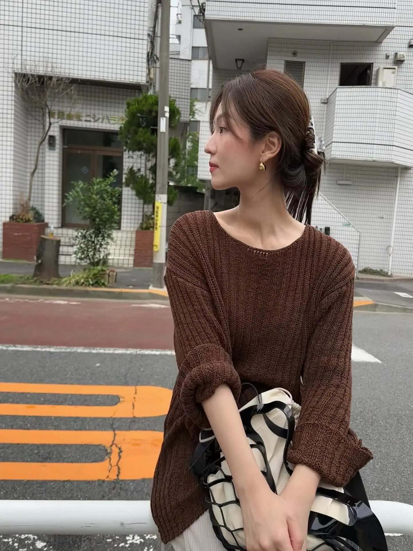 Sweet Potato Oni Homemade Autumn  Brand Ged Comfortable Simple Sunken Stripe Drop Shoulder Knit Hejing Same Sle