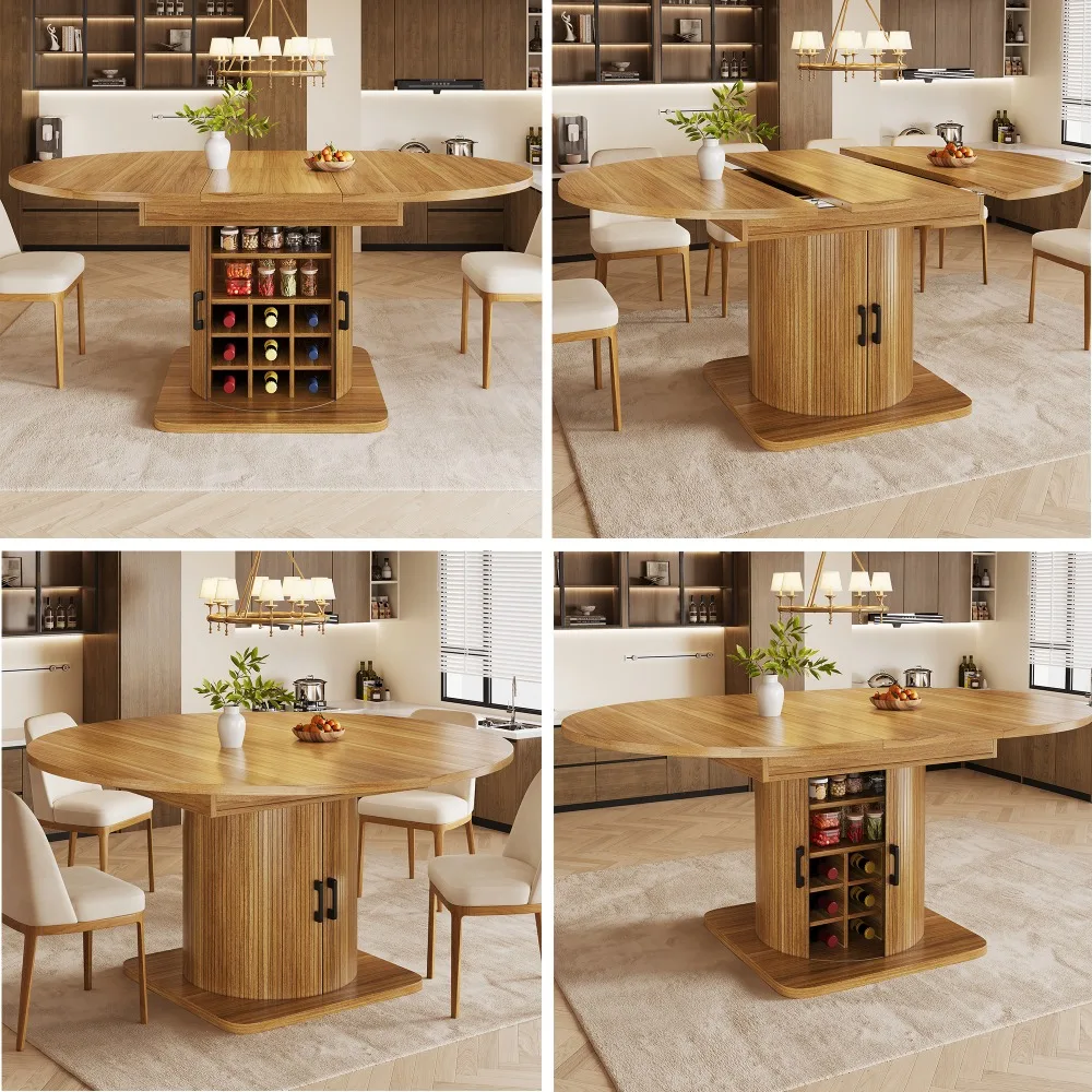 Table à manger multifonctionnelle extensible de qualité supérieure avec espace de rangement, table de cuisine gain de place pour petits espaces, étagères amovibles, plateau en MDF, brun foncé