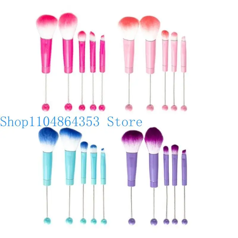 652F 5pcs/set Makeup Brushes Metal Handle Beaded Makeup Brush with Soft Bristles Tool