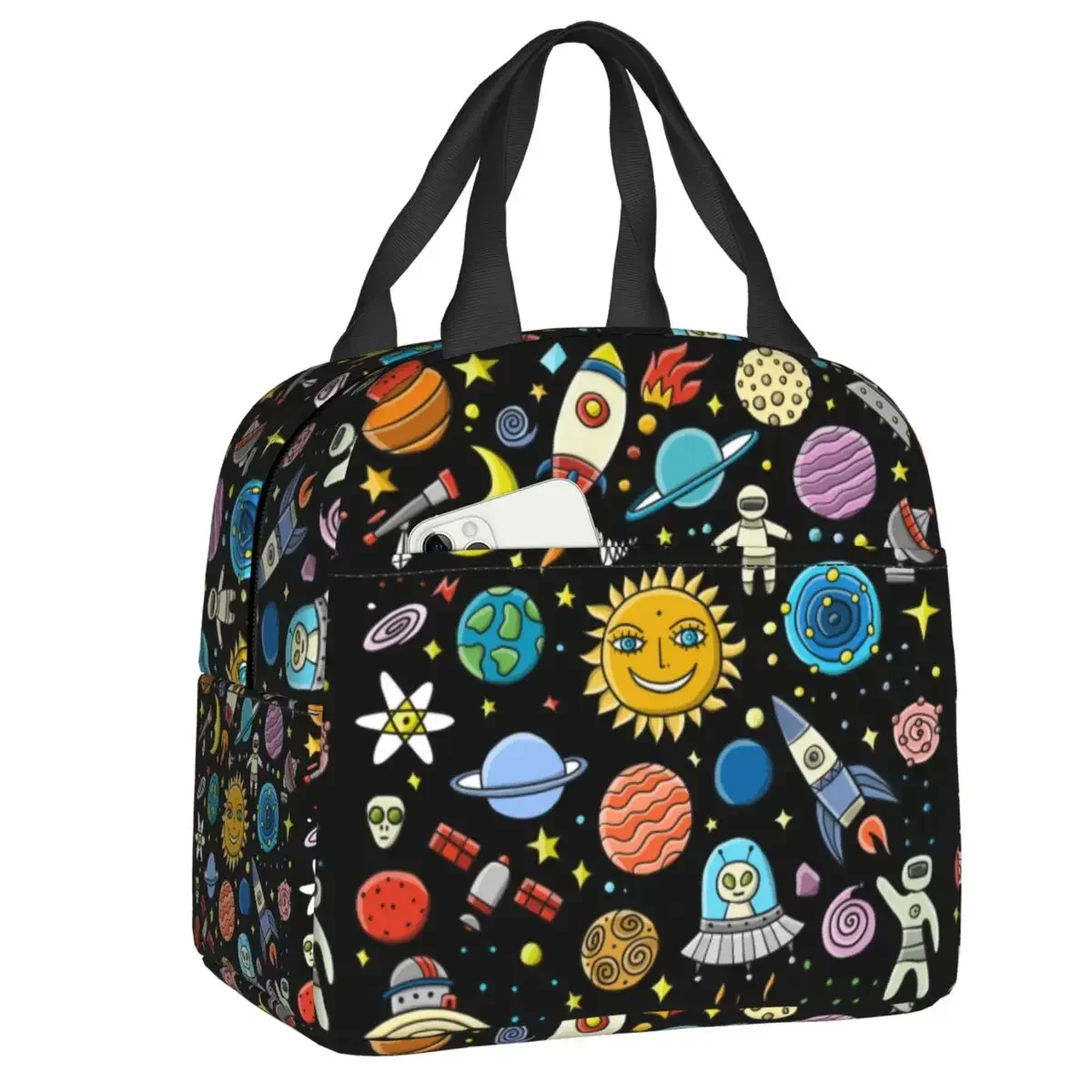 

Space Rocket Planet Insulated Lunch Bag for School Picnic Astronaut Spaceship Leakproof Cooler Thermal Lunch Box Women Children