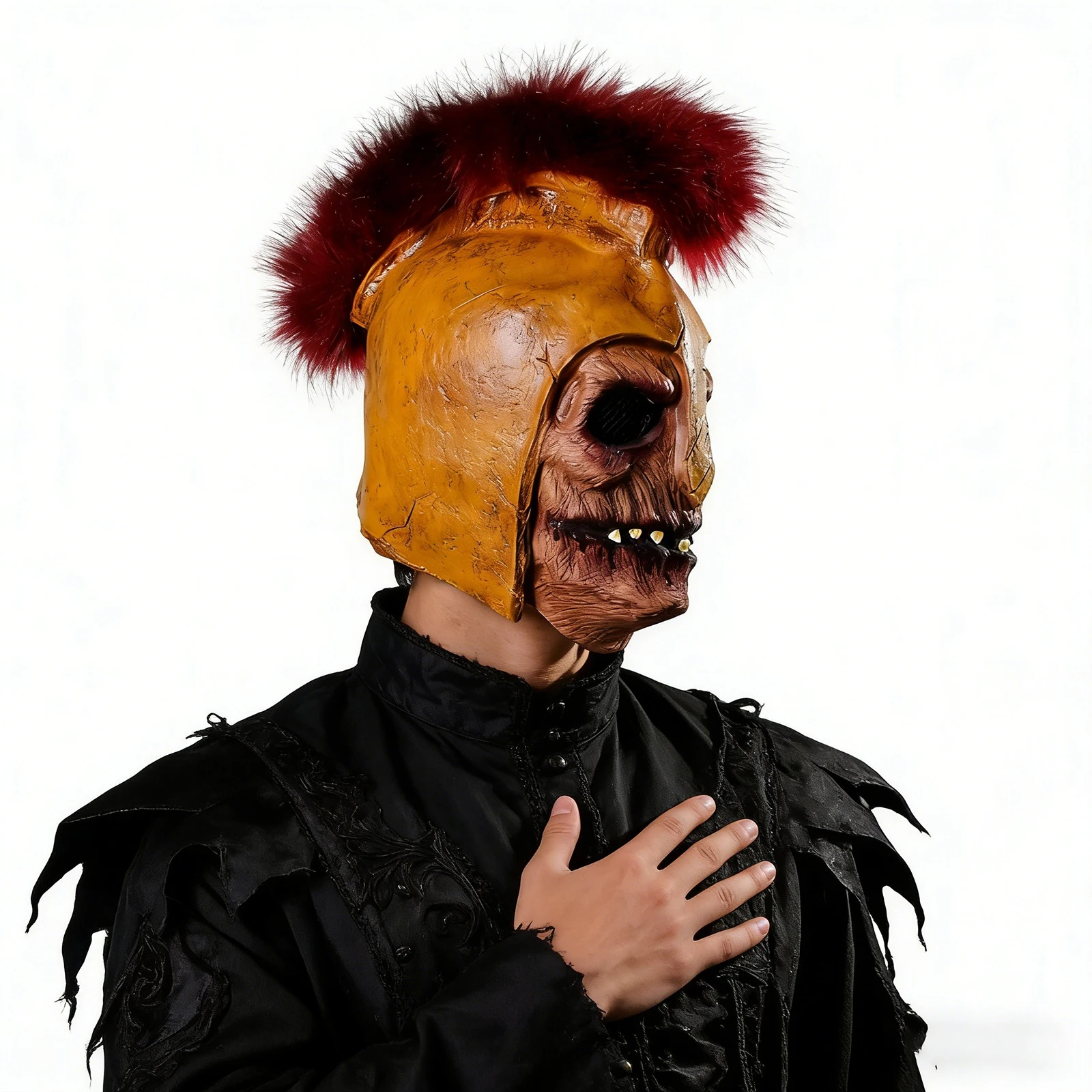 Latex Creepy Undead Gladiator Mask Brown Helmet Mesh Eyes Halloween Cosplay Prop view 5