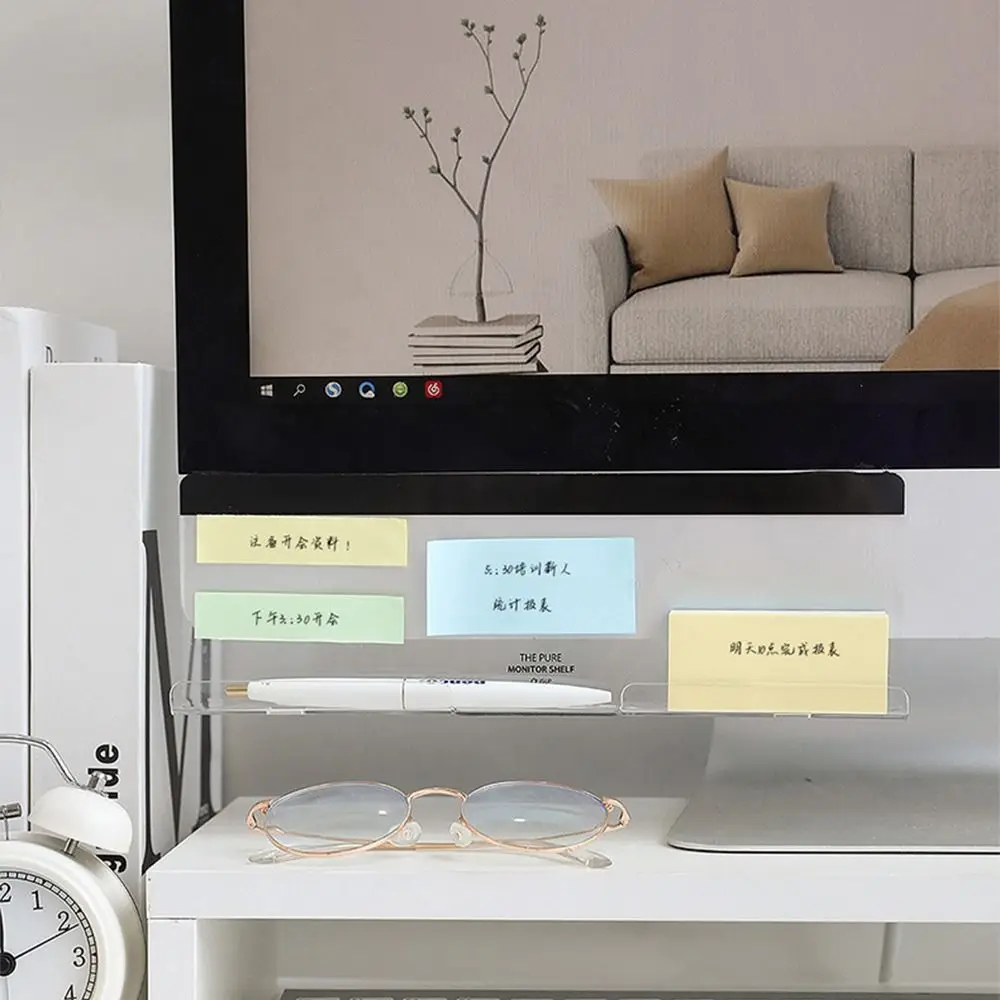 Transparente Acrílico Side Storage Rack, Desktop Monitor, Message, Memo Board, Desk Organizer, Minimalismo Notes Board