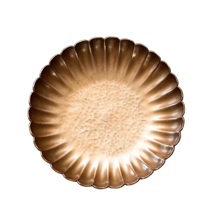 Pure copper handmade hammer chrysanthemum dry bubble table single-layer household small tea tray