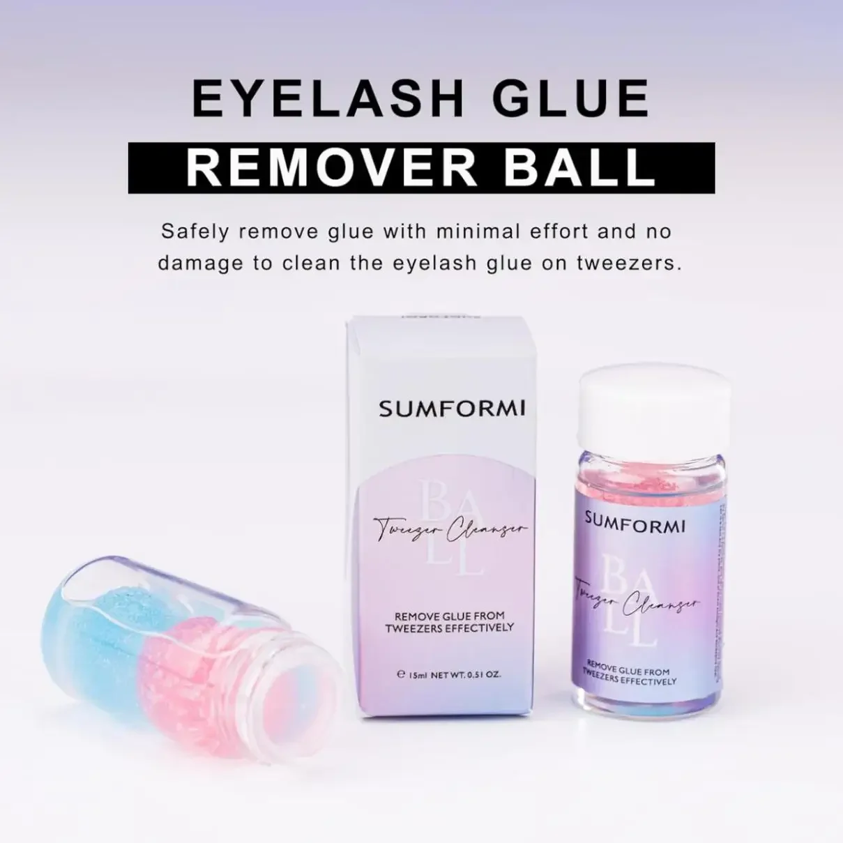 Gollee 15ml Glue Remover from Tweezers Cleaning Sponge Ball with Liquid Glue Remover Eyelash Tweezers Clean Glue Makeup Sumformi