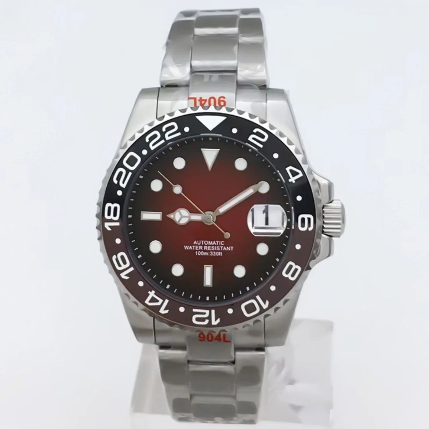BLIGER 40mm NH35 Automatic Mechanical watch For Men Gradient Red Dial Sapphire Glass Ceramic Luminous Ring Stainless Bracelet