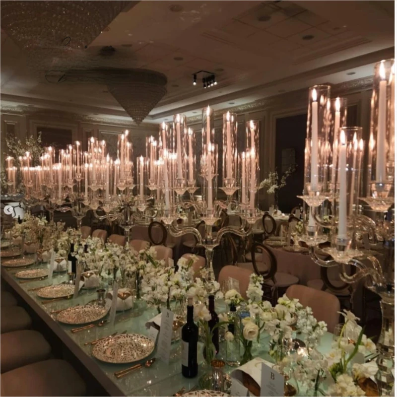 595 Gorgeous 13 arms Tall tube white crystal candle holder wedding candelabra for centerpieces