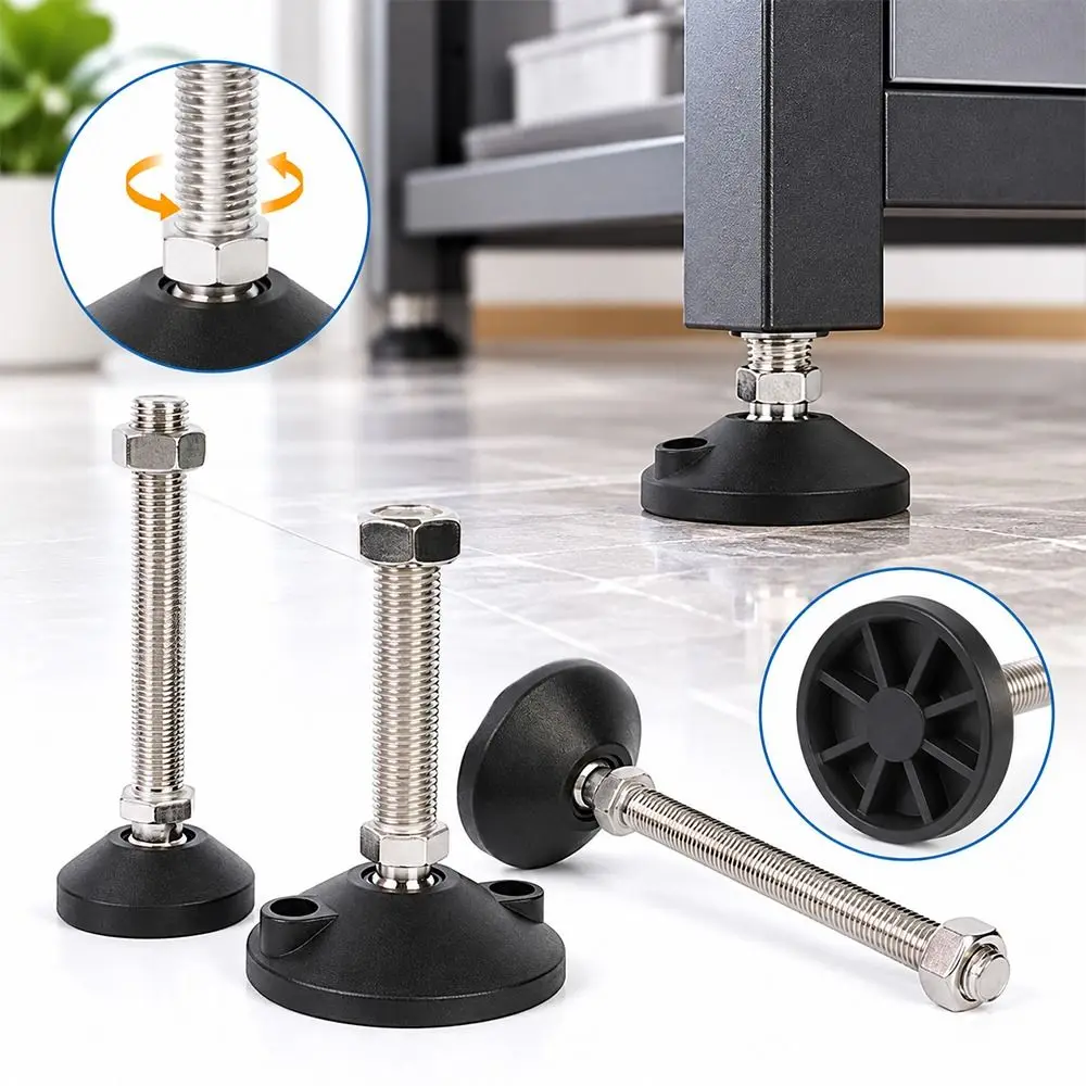 1Pcs M8 M10 M12 Adjustable Leveling Feet 304 Stainless Steel Screw Articulating Legs Universal Adjustment Feet Nylon Base