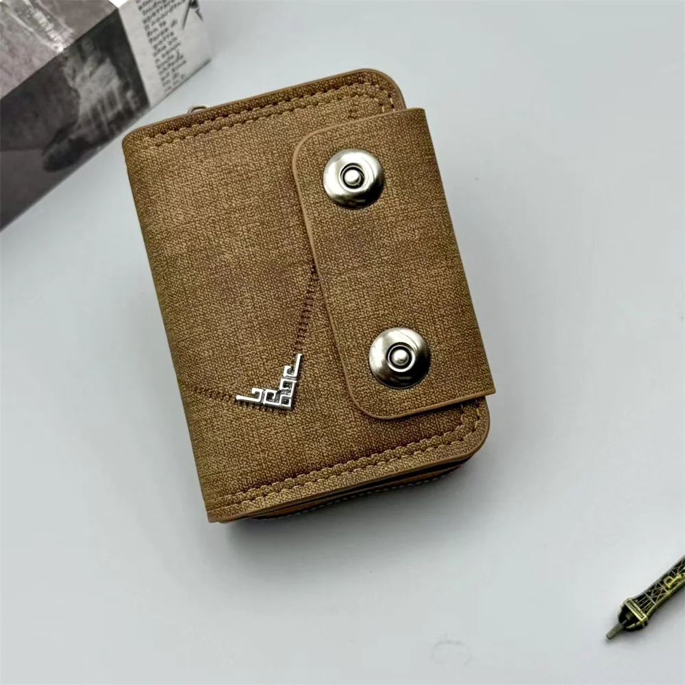 Card Holder Leather Wallet Gift Travel Business Casual Men's Double Buckle Zipper Short Coin Purse Multi-function Money Bags