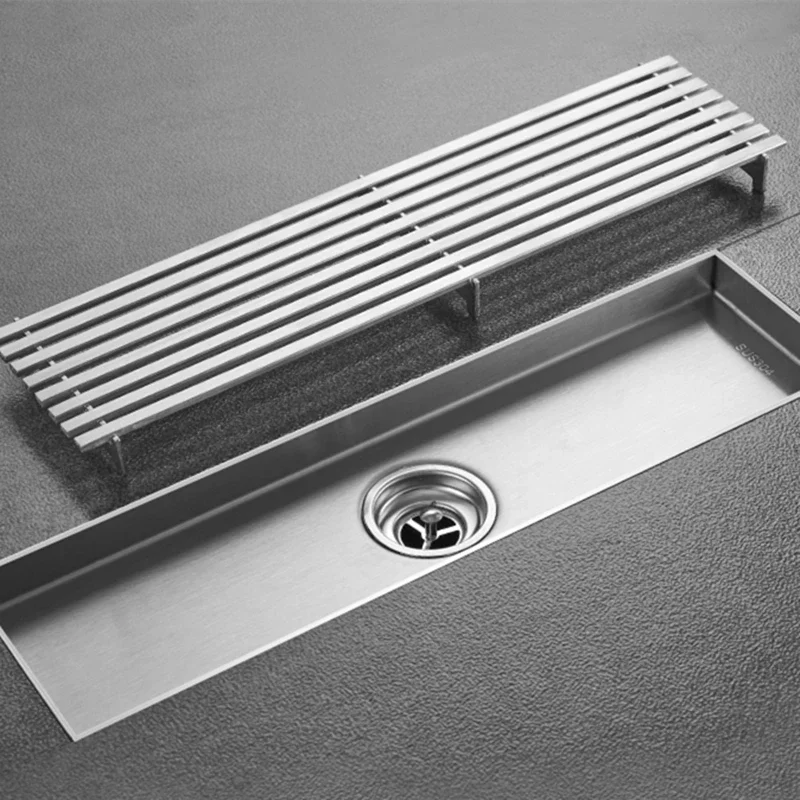 Bathroom Floor Drain 304 Stainless Steel Anti Odor Linear Shower Drain Long Drainage Stripe Lavatory Drain Brushed 60-100CM