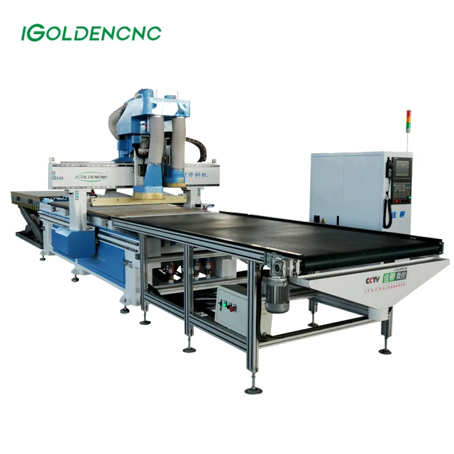 5+4 Cabinets Kitchen Drilling Fast Speed Cnc Cutting Machine With Loading On And Off Tables