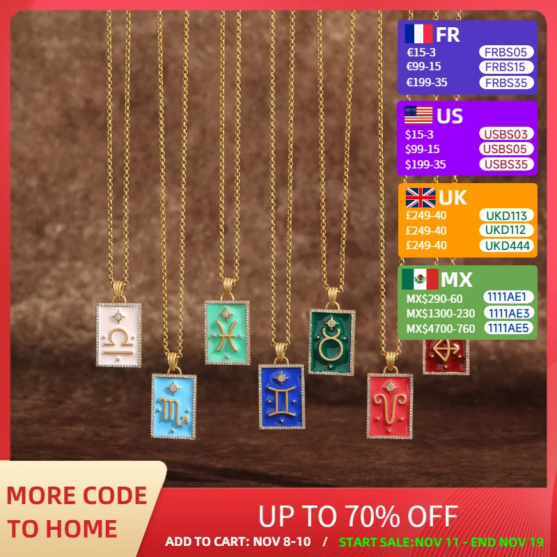 

Vintage Enamel 12 Constellation Pendants And Necklaces Colorful Square Antique Gold Color Luxury Designer Jewelry Birthday Gifts