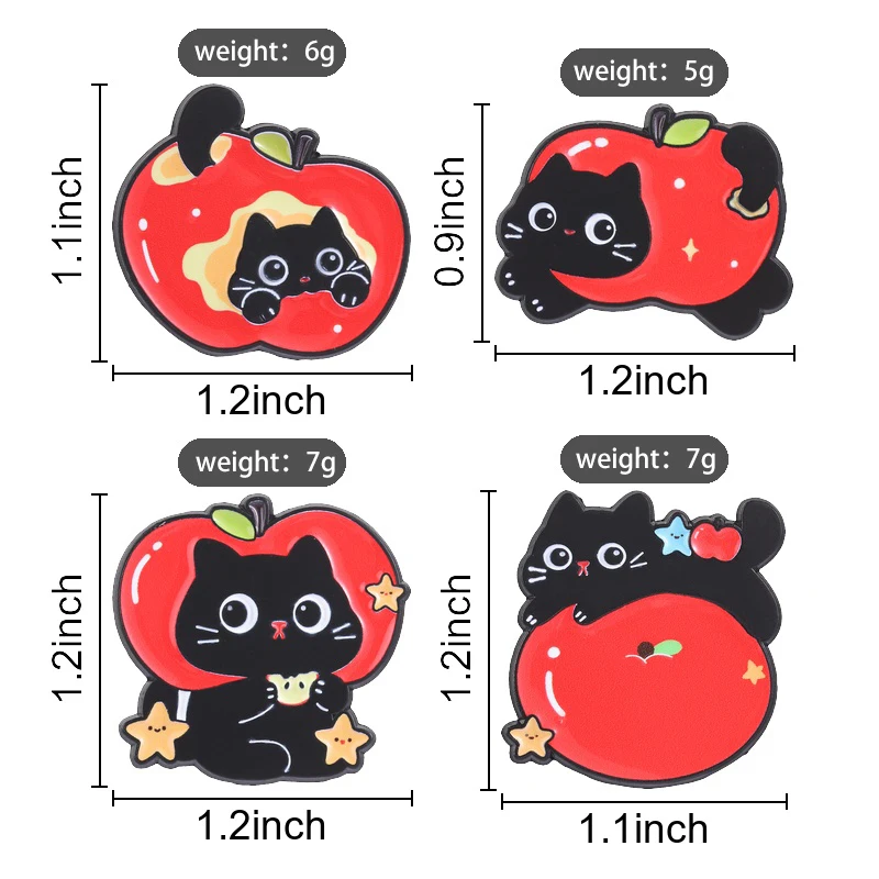 Apple Black Cat Enamel Pins Cartoon Kitten Fruit Star Brooches Kawaii Lapel Badges Spring Summer Jewelry Gift for Family Friend