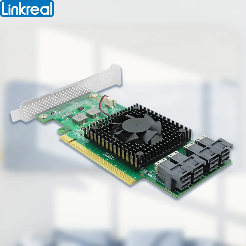 Imagem -03 - Linkreal Porto Pcie 3.0x16 para U.2 Sff8643 Nvme Adaptador Placa de Expansão com Ventilador de Refrigeração e Heatsink-lrnv93474i