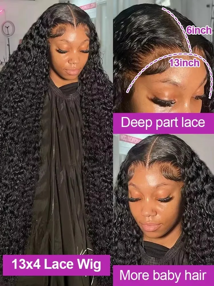 Indian Raw Curly 250% Density 30 inch 13x6 HD Lace Front Human Hair Wigs Deep Wave 13x4 Frontal Wigs Women Glueless Closure Wig image 3