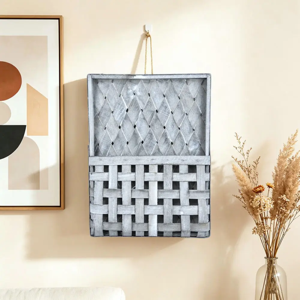 Natural Wooden Hanging Basket Wall Decor Rustic Flower Holder Versatile Organizer Storage Box For Home Interior Design