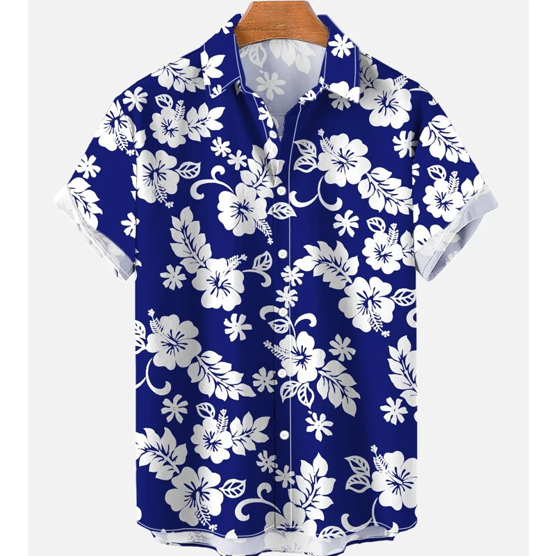 Floral Hawaiian Shirt Flower 3d Printed Shirts Men\'s Beach Blouse Men\'s Vocation Lapel Shirts Cuba Camisas Clothing Flamingo