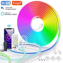 5V USB Neon RGB pasek LED 1/2/3/4/5M Tuya WiFi Neon RGB Strip działa z inteligentną aplikacją/Alexa/Google Home do neonowego oświetlenia dekoracyjnego