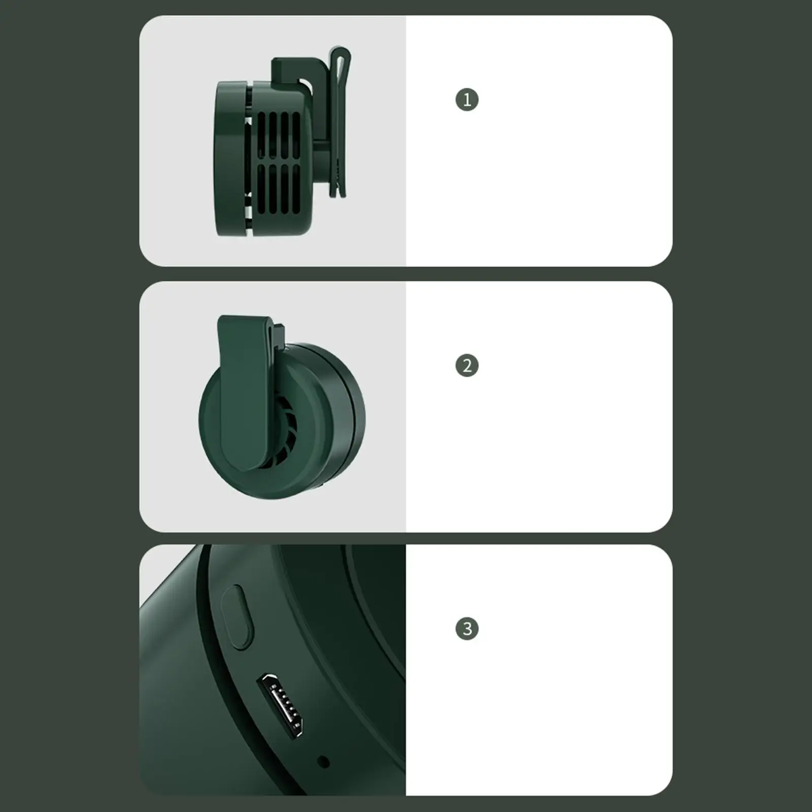 Wearable Mini Fan Clip on Belt 900mah Battery Operated Personal Air Cooler 3 Speed Quiet Breeze for Outdoor Activities Home