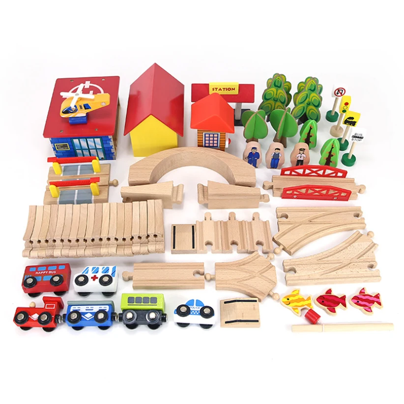 69pcs Small Train Track Scene Set For Children Wooden Track Toy Compatible With Wooden Track And Electric Train Wood Car Pd31