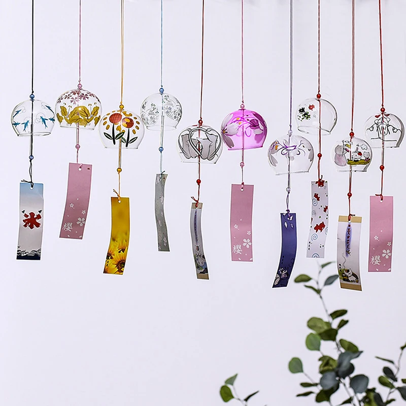 1PCS Wind Bell Japan Wind Chimes Handmade Glass Furin Home Office Decors Creative Gift Of Handmade Glass Painted Pendant