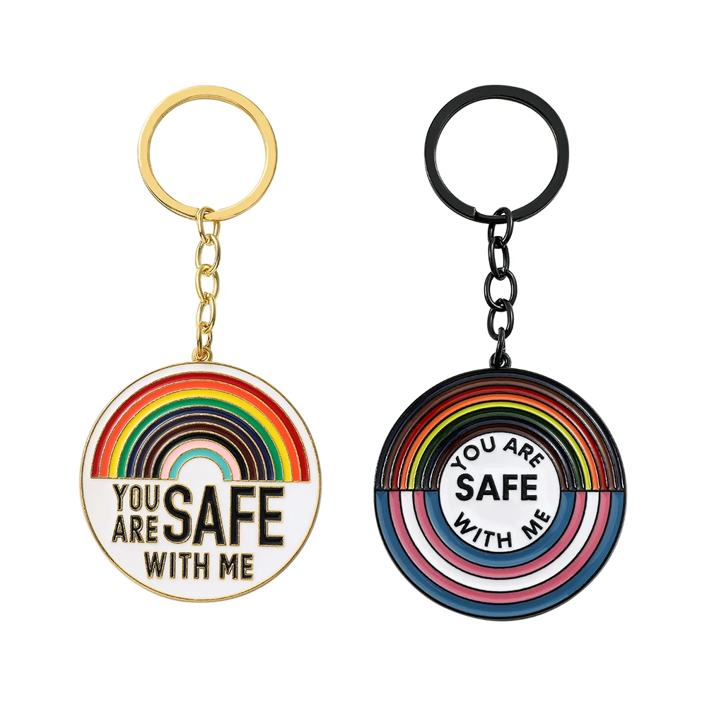 

You Are Safe With Me Rainbow Flag Pride LGBT Lovers Keychain for Backpacks Keyrings Accessories Gifts