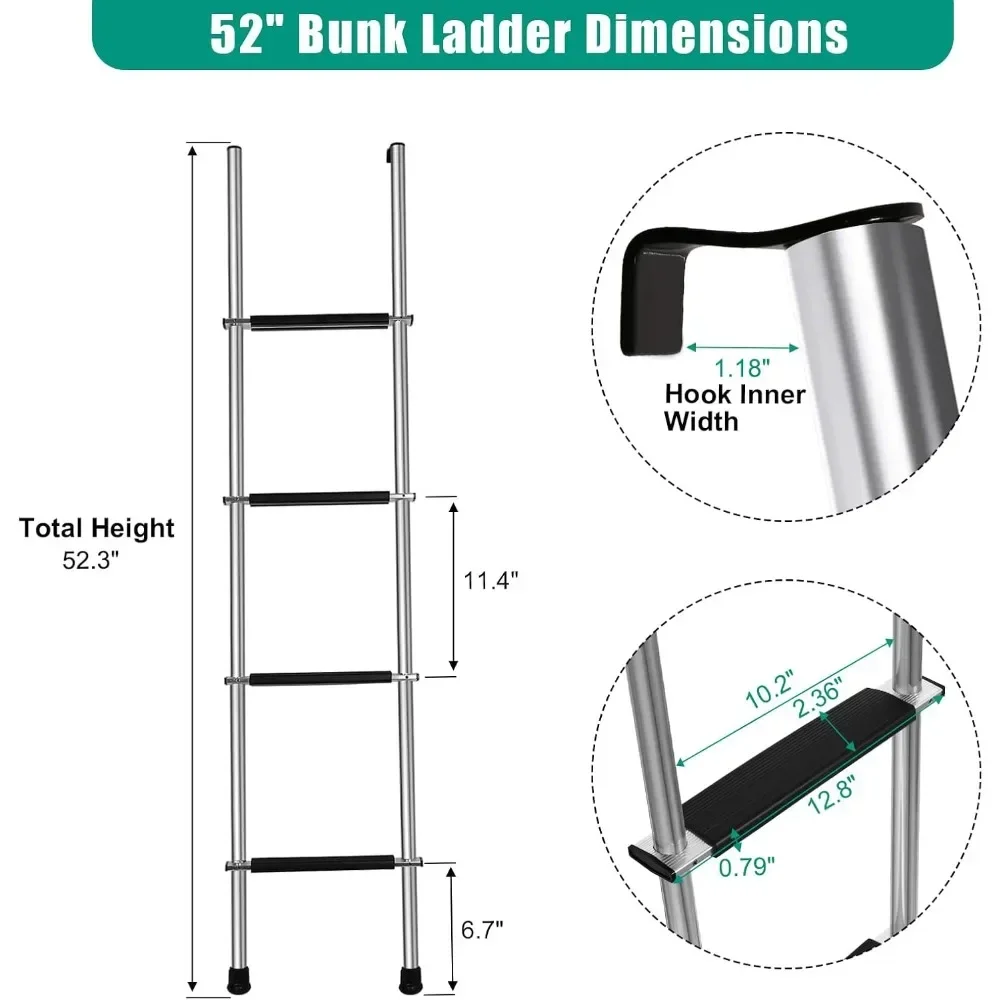 

52" RV Bunk Ladder, 4 Step Integrated Aluminum Camper Bunk Bed Ladder with Anti-Slip Rubber Foot Pads, Sliver