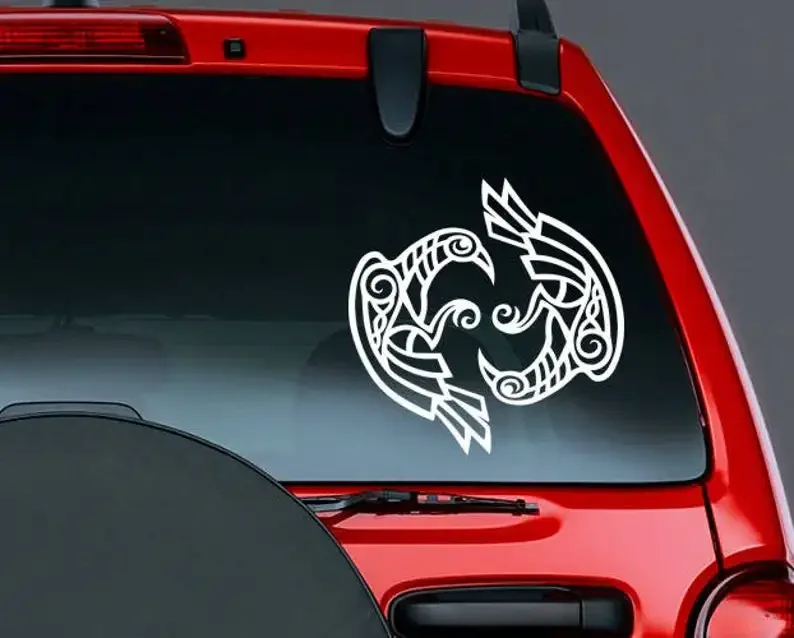 JPCT Nordic Mythical Crow Stickers for Racing, Doors and Windows, Laptop Waterproof Ethyl Thin Stickers, Length 13cm