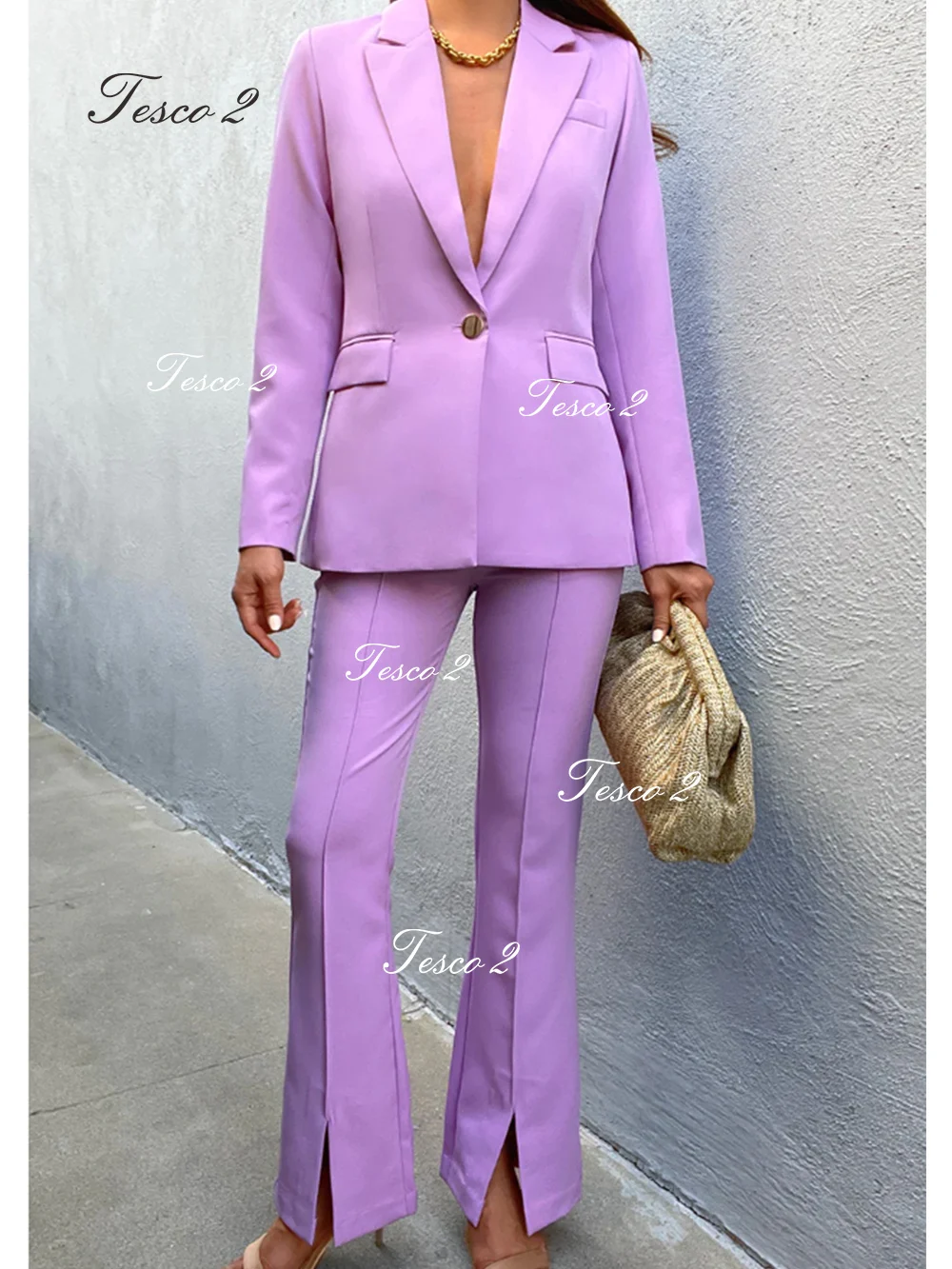 Fashion Women Suit Front Split Suit Pants For Women Draping High Waist Slim Flare Pantsuit Business Office Bespoke For Lady