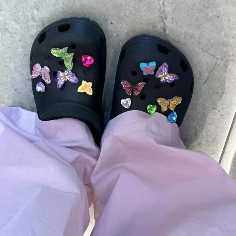 13Pc Butterfly Color Collision Gemstone Love Diamond Spicy Girl Color Collision Hole Shoe Accessories Shoe FlowerDIY Shoe Buckle