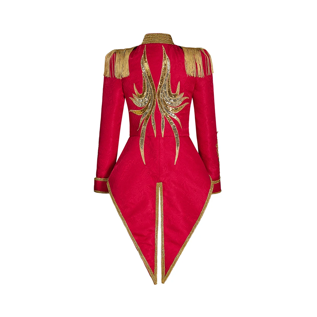 In Stock Ringmaster Jacket Regency Queen Red Fringed Military Tuxedo Women Gothic Steampunk Victorian Officer Hussar Uniform Top