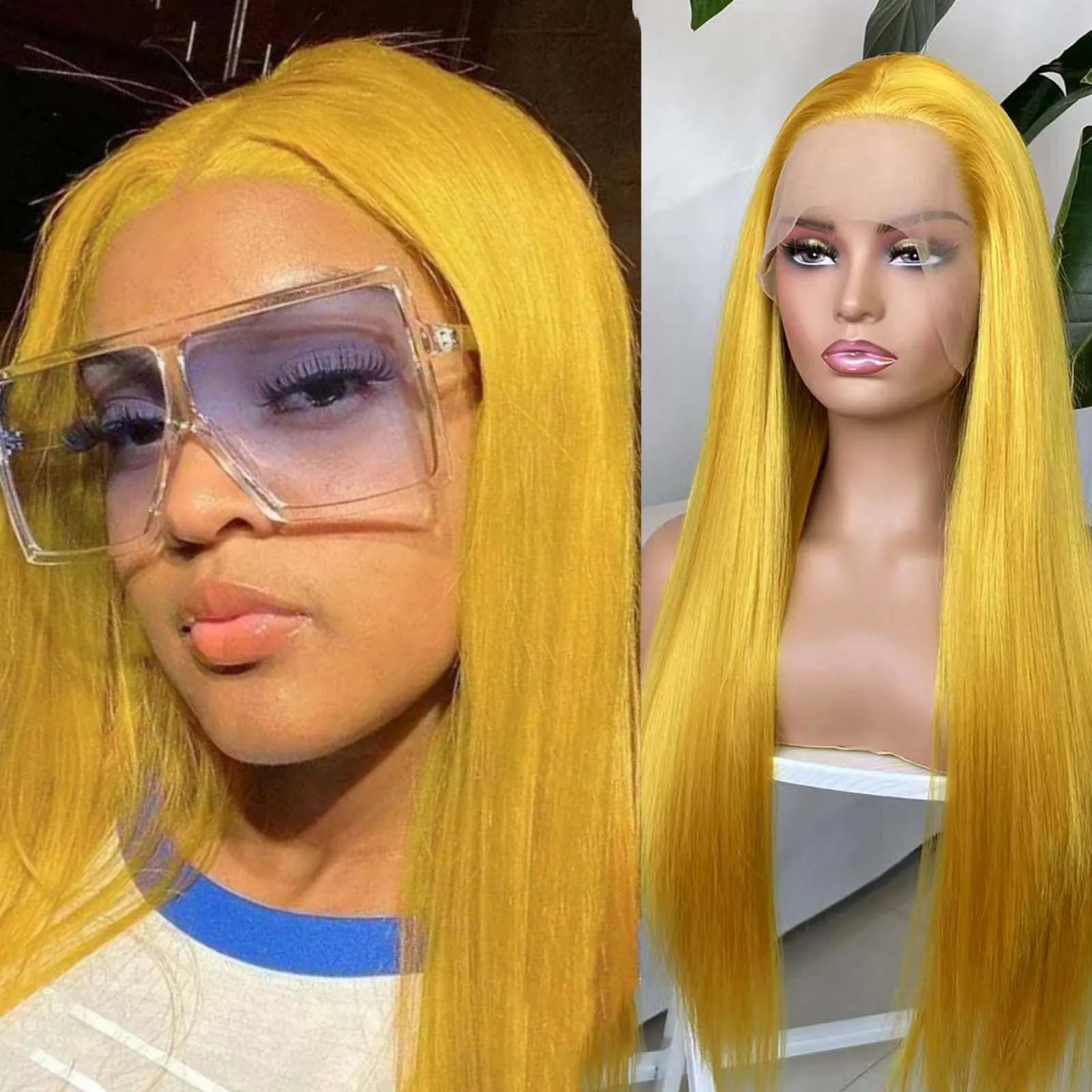 Yellow Wig Long Straight Synthetic Lace Front Wig Glueless Frontal Bright Colored Natural Hair Lace Wigs for Women Party Cosplay