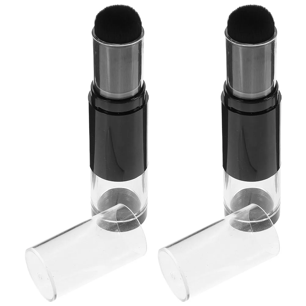 

2pcs Press-And-Dispense Makeup Brush Refillable Powder Applicator Bottle Soft Bristles Travel Brush For Loose Powder
