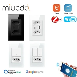 MIUCDA Tuya Zigbee WiFi Smart Brazil Socket 16A featuring USB & Type-C charging ports & light switch for Google Home Alexa