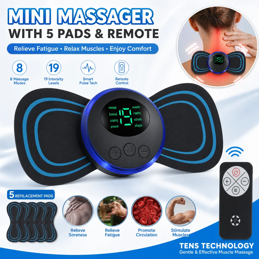 EMS Cervical Spine Massager Mini Electric Neck Massager Tens Low Pulse Neck Back Body Muscle Stimulator Arm Leg Relaxation Pads