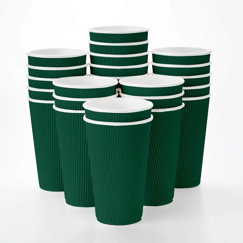 16 Ounce Disposable Coffee Cups 500 Ripple Wall Hot Cups For Coffee - Lids Sold Separately Rolled Rim Forest Green Paper