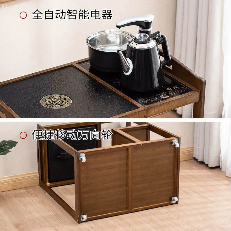 Mobile tea cart tea table home living room tea cabinet multi-functional water all-in-one tea tray set, modern simple tea set