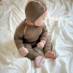 0-24M Newborn Kid Baby Boy Girl Clothes Set Long Sleeve Cotton Bodysuit Romper Pant Suit with Hat Cute Sweet Outfit