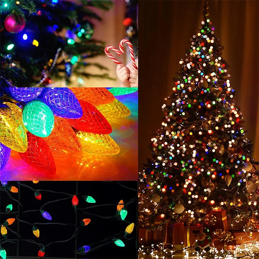 Thrisdar 10M 100 Counts C6 Strawberry String light Outdoor Christmas Tree Fairy Lights Garland for Holiday Party Wedding Decor