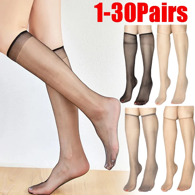 Summer Ultra Thin Korean Invisible Knee-High Socks Nude Seamless Mid-Calf Stockings Women's Run-Resistant Sheer Pantyhose