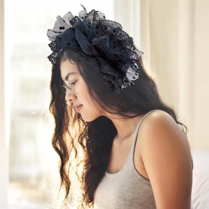 

270D Women Fascinator Headwear Headband with Lace Rose Detail for Elegant Hairstyles