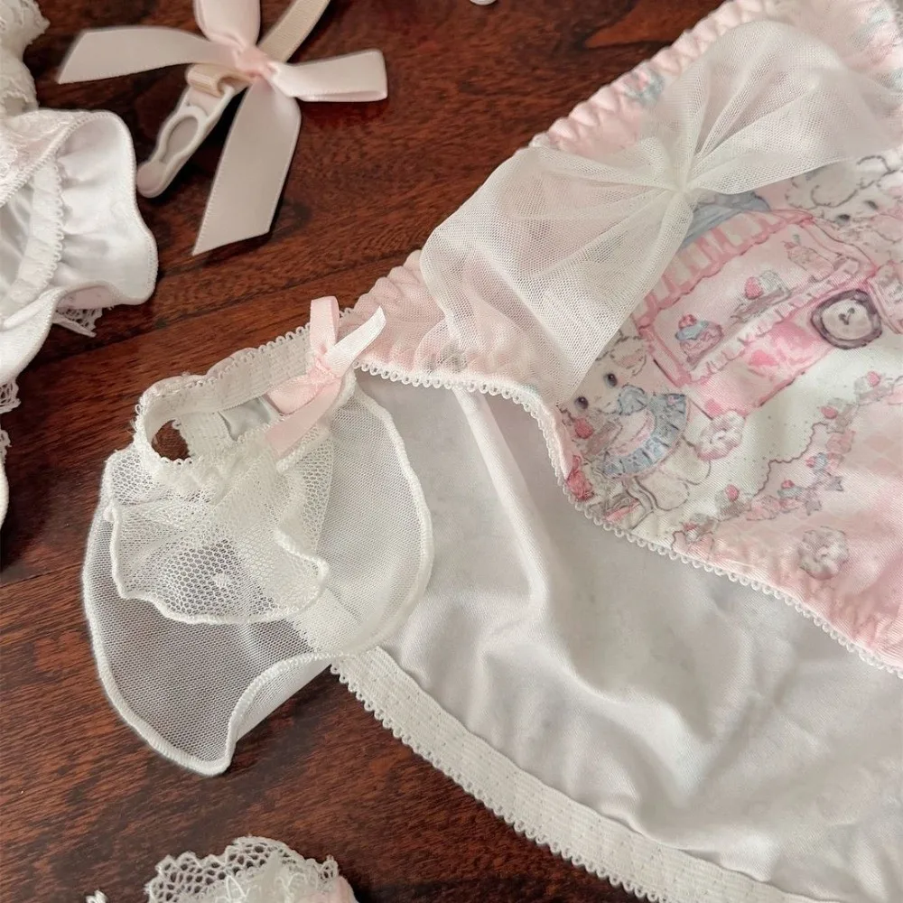 Atmungsaktive Kawaii-Spitzen-Schleifen-Slips mit Baumwoll-Zwickel, niedriger Bund, Lolita-Stil, bequeme, süße Rüschen-Slips für den Alltag, Mädchen – Detail 4