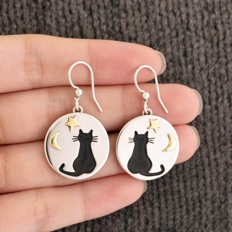 Zarte, schöne, handgeschnitzte Ohrringe mit Katzenmuster, Damenmode, klassisch, versilbert, Festival-Feier-Schmuck, Geschenk