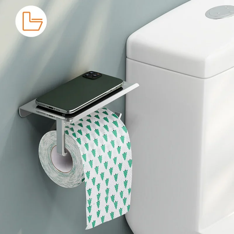 Stainless Steel Toilet Paper Holder Bathroom Wall Mount WC Paper Phone Holder Shelf Towel Roll Shelf Accessories