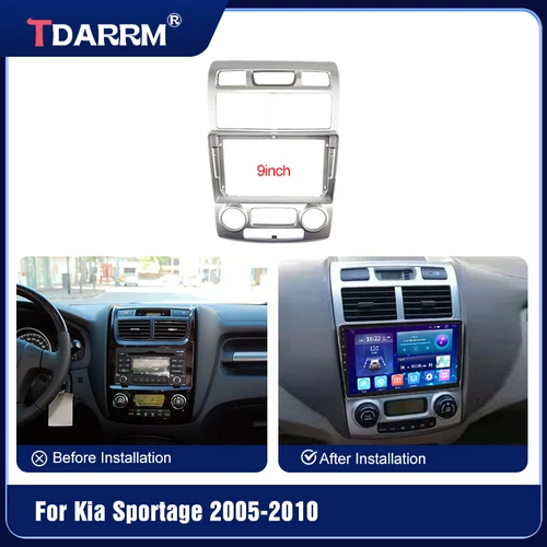 Para 2005 2006 2007 2008 2009 2010 Kia Sportage Audio Dash Kits Marco Facia Panel Reproductor Marco de pantalla de DVD 9 pulgadas (plata)