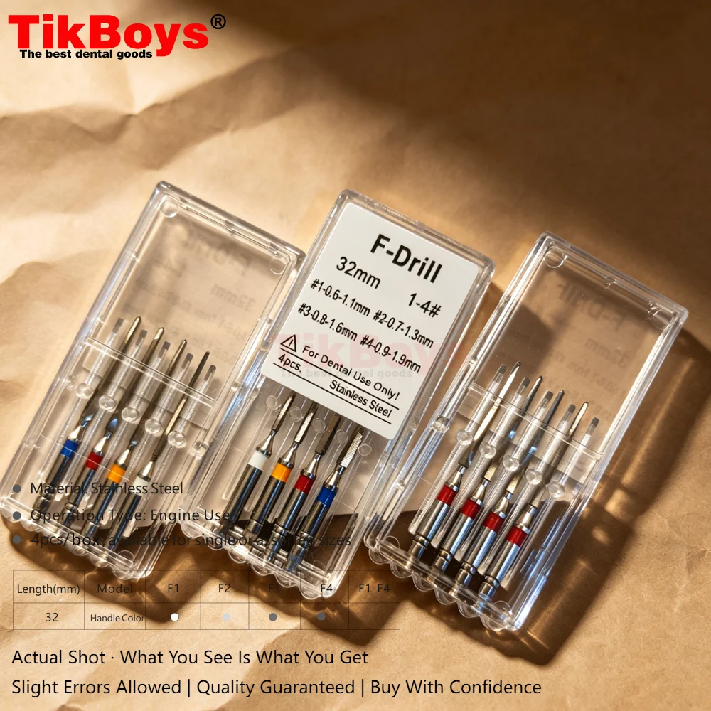 4Pcs/Box F1 F2F3 Dental Fiber Drill Reamers Stainless Steel F Drills Endo Root Canal Reamer Engine Endodontics Files Refills Lab