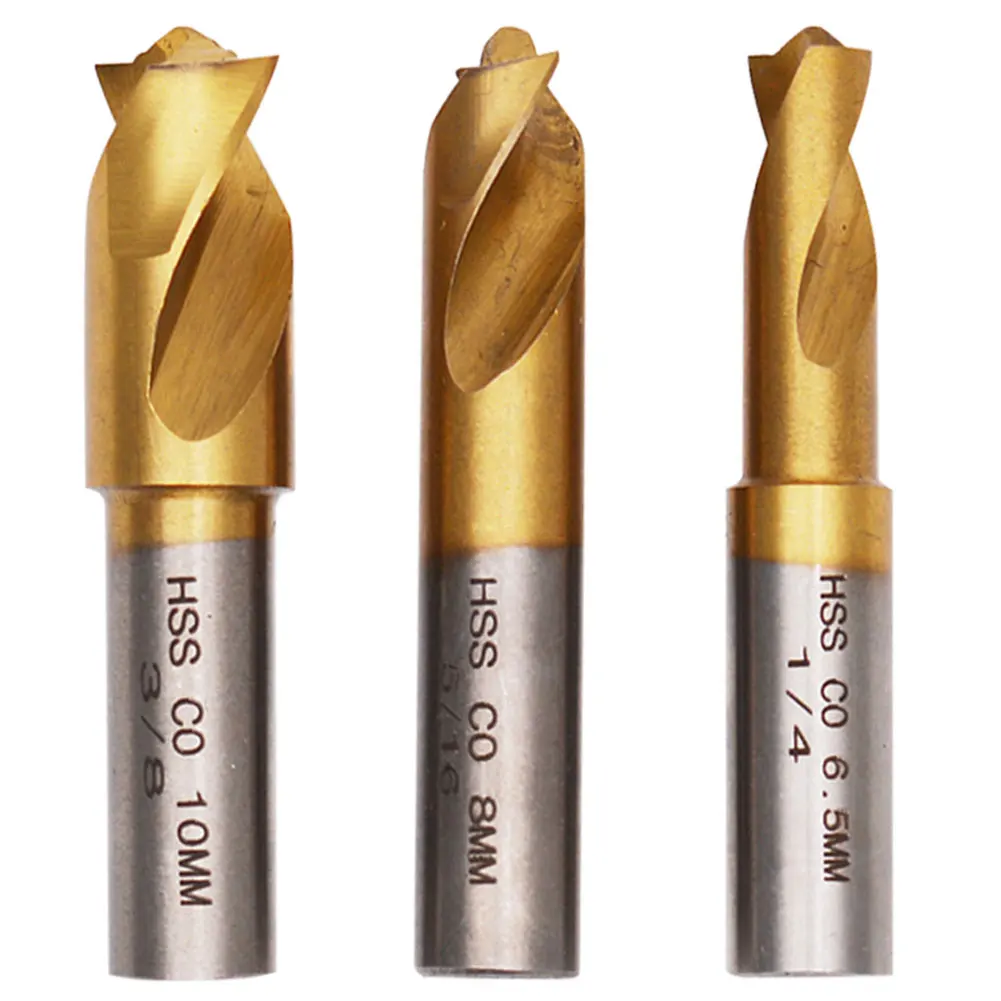 3Pcs 6.5mm 8mm 10mm HSS CO Spot Weld Drill Bit Set Titanium Plating Sawtooth Point Countersink Bit Welding Cutting Accessory