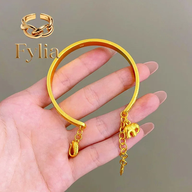 

Fylia Jewelry Light luxury 9999 24K real baby elephant bracelet with adjustable opening and high-end feeling Chinese styl