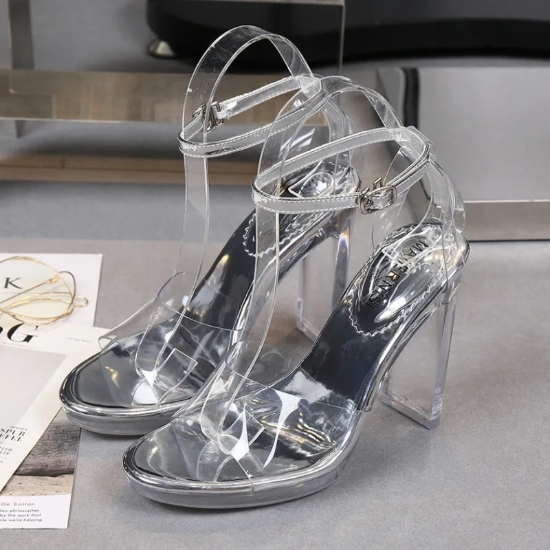 Sandals Women Luxury Sexy Transparent Sandals Trendy High Heels Waterproof Table Fish Mouth Crystal High Heels Transparent Heel