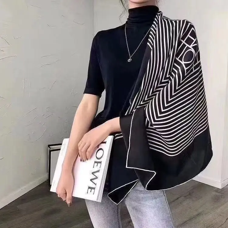 Luxus Marke Druck Stirnband Schal Frauen Mode Seide Satin Haar Band Tasche Handgelenk Foulard Bandana Halstuch Schal Wraps Hijab Neue