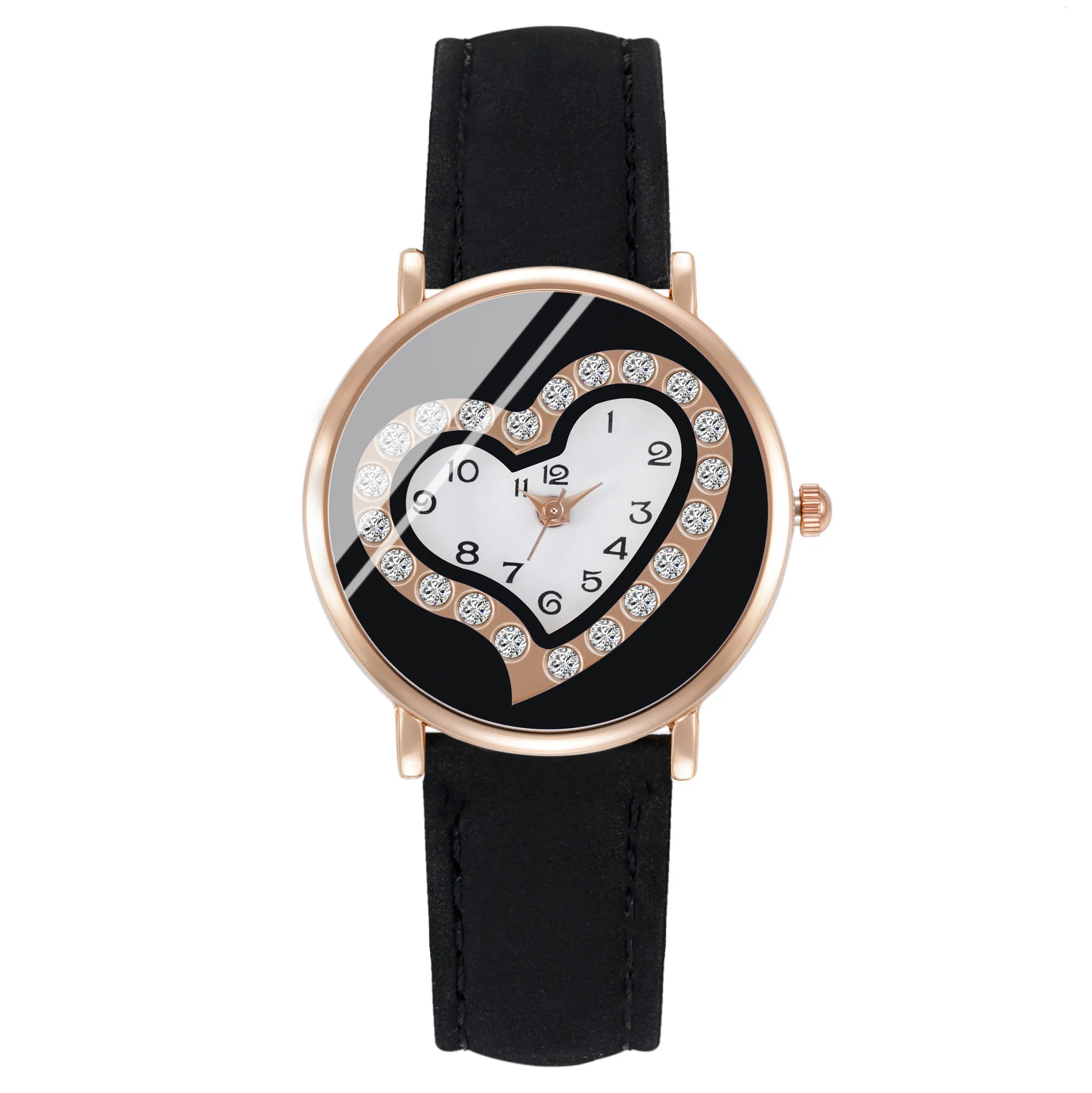 Fashion Heart Dial Women\'s Watch Rhinestone Casual Leather Ladies Wristwatch Quartz Female Clock 2024 Gift Relogio Feminino